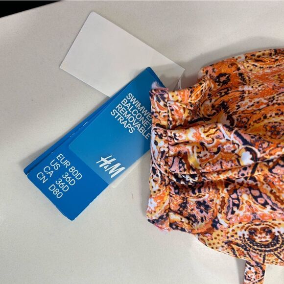H&M Orange Pink Paisley Underwire Twist Bikini Top - Picture 4 of 6